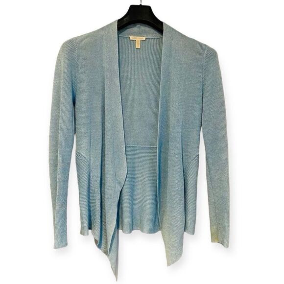 Eileen Fisher Blue Organic Linen Waterfall Open Cardigan Size Small - Picture 1 of 6